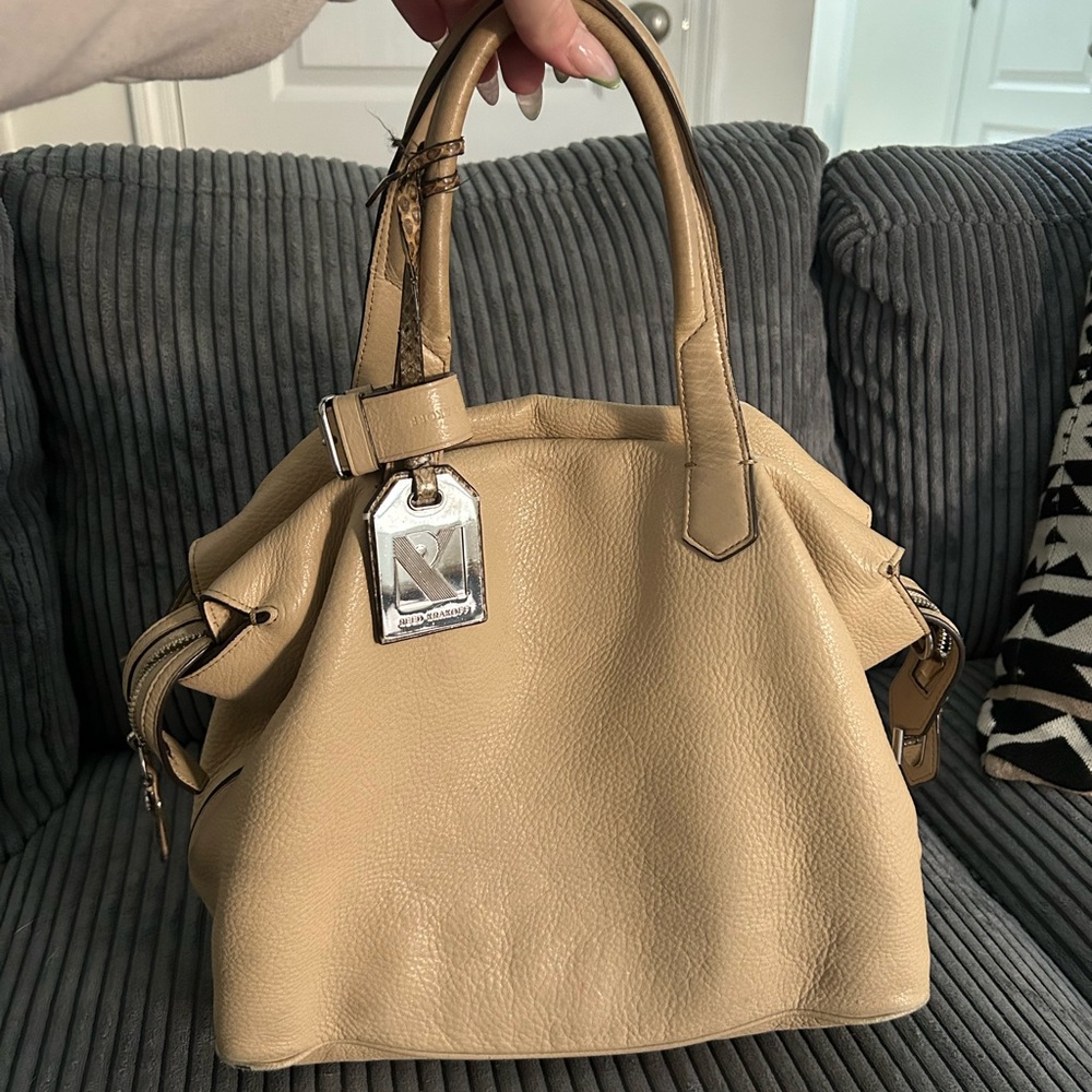 Reed Krakoff Tan Pebbled Leather Tote with Silver Logo Tag